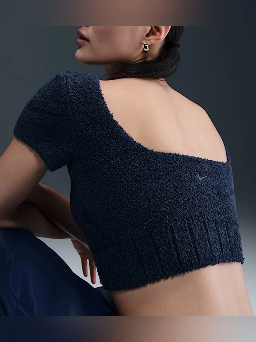 Nike Plush Knit Cropped Short Sleeve Top Midnight